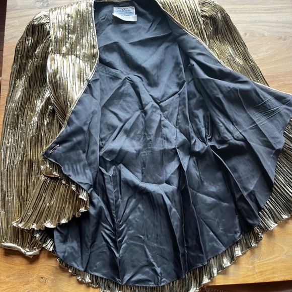 Vintage gold metallic pleated evening jacket size 10 Ann Hobbs for Cattiva - Picture 7 of 12